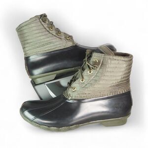 Sperry Saltwater Puff Quilted Pac Duck Boots Olive / Black STS8670 Women's 10
